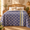 Vintage Handmade Kantha Quilt – Royal Blue & Cream Floral Recycled Cotton Bedspread, Indian Boho Sofa Throw - Image 2