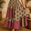 Beige Magenta & Black Patchwork Maxi Dress – Strapless Smocked Tiered Boho Printed Summer Dress - Image 6