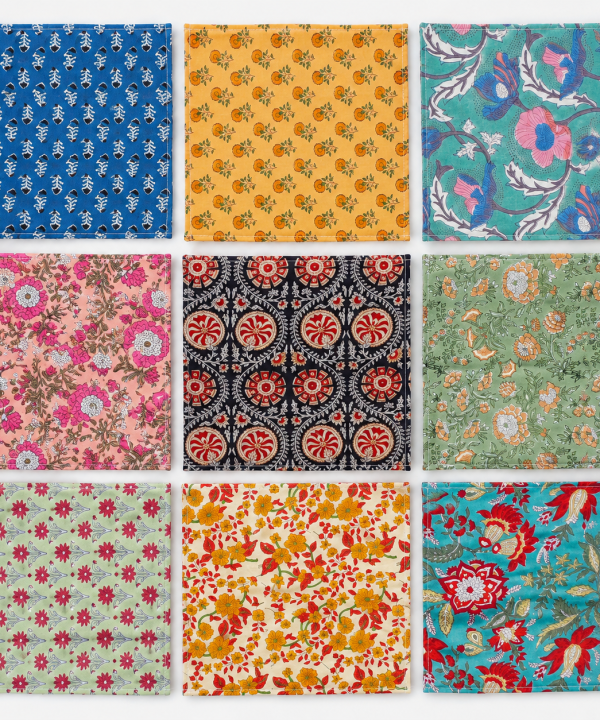 20 Pcs Cotton Napkins 18x18 Inches – Handmade Floral Block Print Cloth Napkins – Multicolor Assorted Dinner Napkin Set