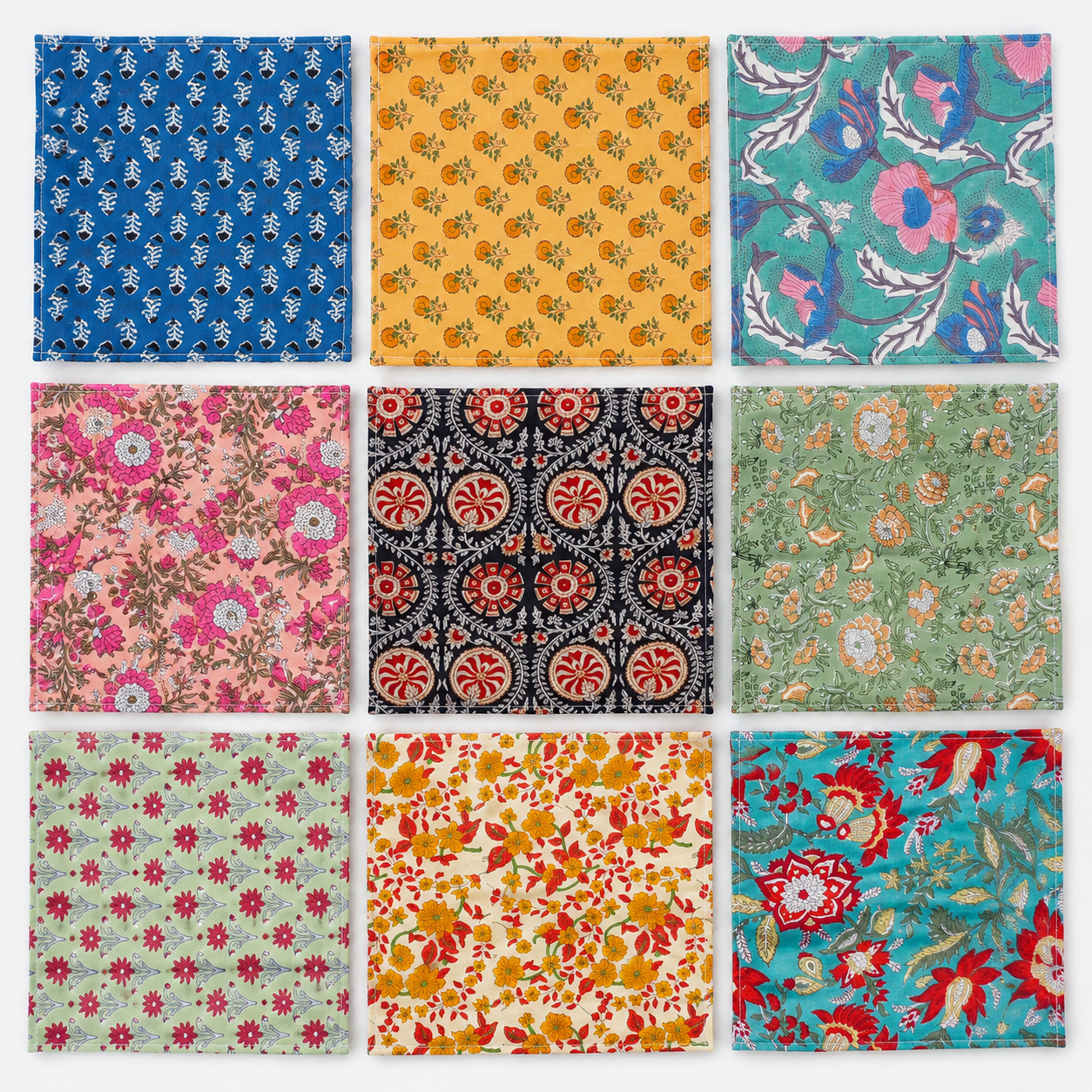 20 Pcs Cotton Napkins 16x16 Inches – Floral Block Print Cloth Dinner Napkins – Multicolor Assorted Table Napkin Set - Image 3