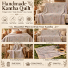 Vintage Handmade Kantha Quilt – Soft Grey Floral Cotton Bedspread, Hand Stitched Indian Throw, 60 x 90 Inches - Image 4
