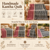 Charcoal Grey & Dusty Rose Vintage Kantha Quilt 60 x 90 Inches – Handmade Cotton Bedspread – One of a Kind - Image 4