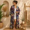 Purple Multicolor Floral Paisley Long Kimono Robe – Boho Printed Maxi Kimono Jacket for Women - Image 3