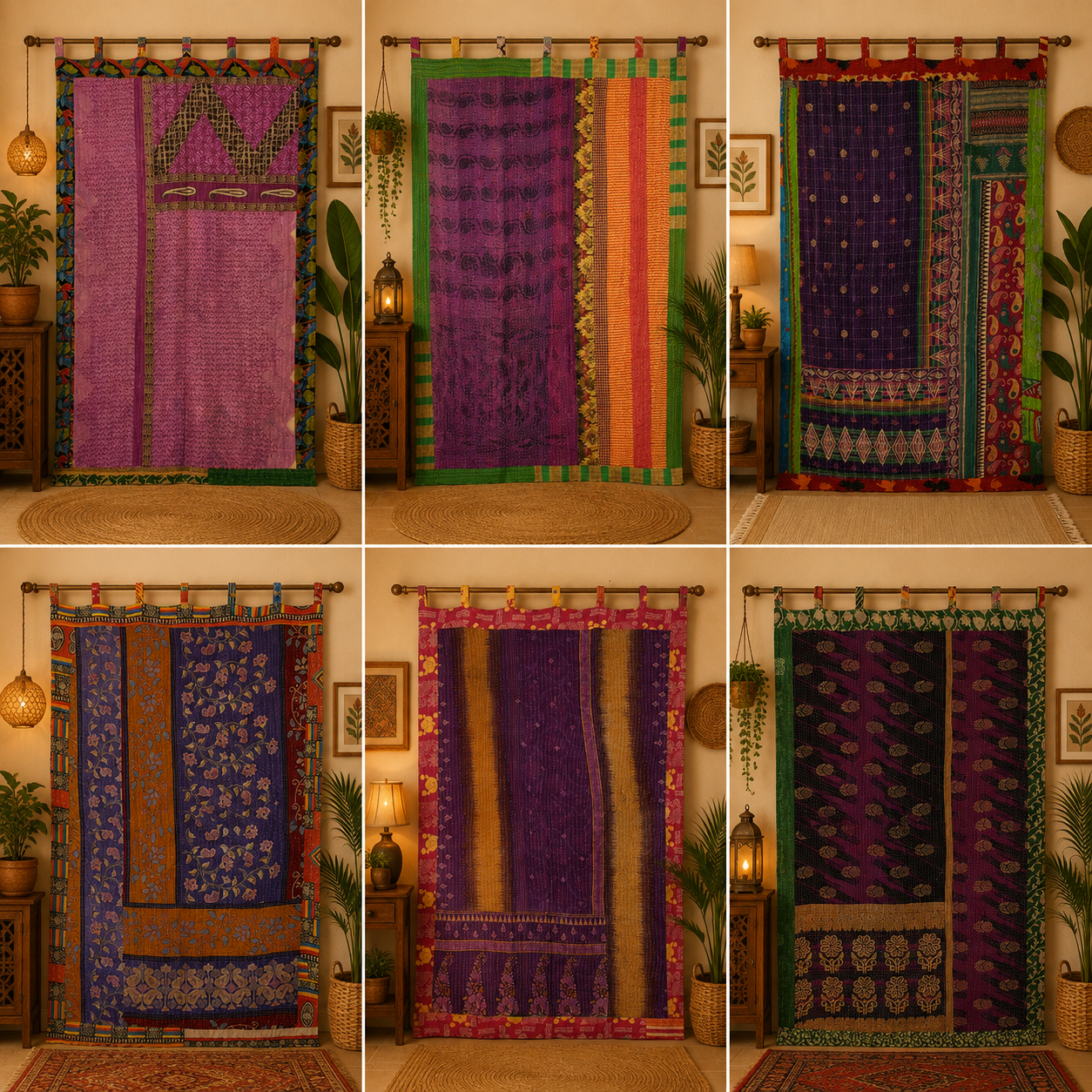 Purple Vintage Kantha Curtain – Handmade Cotton Patchwork Boho Indian Window Door Curtain – 1 Pc - Image 5