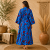 Royal Blue Floral Print Long Kimono Robe for Women – Boho Bird Print Maxi Dressing Gown, Belted Free Size Kimono - Image 2
