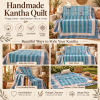 Vintage Blue Kantha Quilt 60x90 Inches – Hand Stitched Cotton Boho Bedspread & Sofa Throw - Image 4
