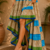 Beige Blue Green Patchwork Maxi Dress – Strapless Smocked Tiered High Low Boho Summer Dress - Image 2