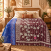 Vintage Handmade Kantha Quilt – Blue & Burgundy Floral Recycled Sari Bed Throw | Reversible Indian Kantha Blanket - Image 2