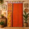 Orange Vintage Kantha Curtain – Handmade Cotton Patchwork Boho Indian Window Door Curtain – 1 Pc - Image 4