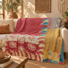 Vintage Red Kantha Quilt – Handmade Recycled Sari Cotton Patchwork Bedspread Boho Throw, MN-VKQ-TW-1344