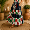 Black White Red & Green Patchwork Maxi Dress – Strapless Smocked Tiered Boho Summer Dress - Image 5