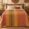 Vintage Mustard Yellow & Rust Red Kantha Quilt 60x90 Inches – Handmade Cotton Bedspread Throw - Image 2