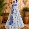White & Royal Blue Floral Maxi Dress – Strapless Smocked Tiered Boho Summer Dress - Image 5