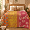Vintage Pink Kantha Quilt – Handmade Floral Recycled Sari Bedspread, Reversible Indian Boho Throw Blanket - Image 2