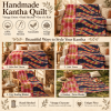 Vintage Navy Blue & Red Kantha Quilt – Floral Hand Stitched Cotton Bedspread 60 x 90 Inches - Image 4