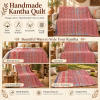 Vintage Kantha Quilt Coral Pink Cotton Throw – Handmade Indian Bedspread 60 x 90 Inches - Image 4