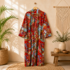 Red Multicolor Floral Paisley Long Kimono Robe – Boho Printed Maxi Kimono Jacket for Women - Image 3