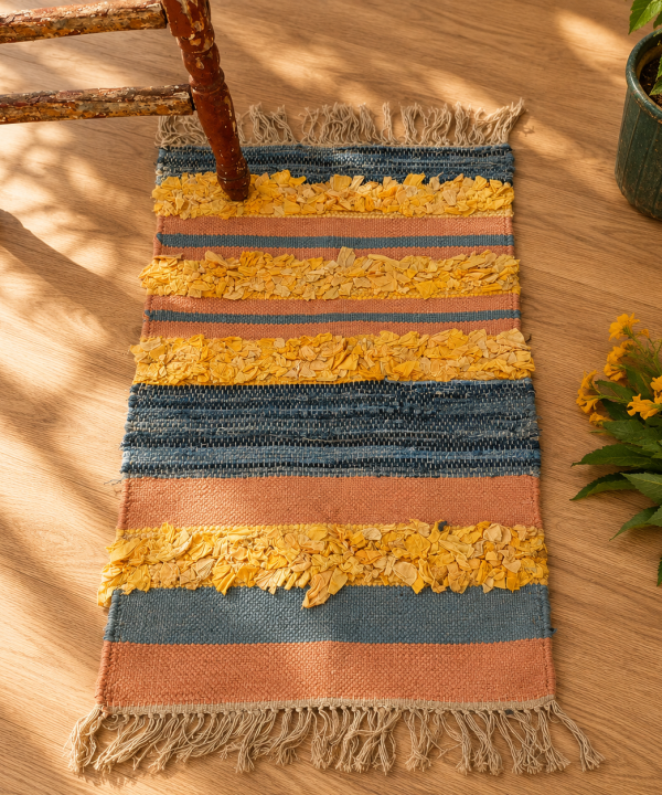 Handmade Cotton Chindi Rag Rug – Assorted Boho Woven & Tufted Floor Mat – Multicolor Recycled Fabric Rug