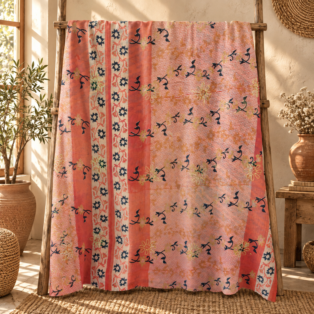 Vintage Purple Kantha Quilt 60x90 Inches – Handmade Cotton Boho Bedspread Throw - Image 5