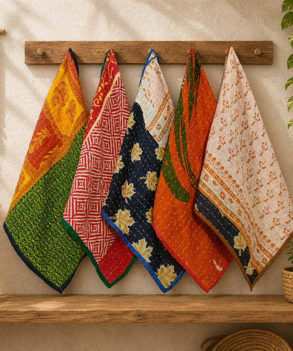 20 Pcs Vintage Kantha Cotton Napkins 16x16 Inches – Handmade Patchwork Cloth Dinner Napkins – Multicolor Assorted Set
