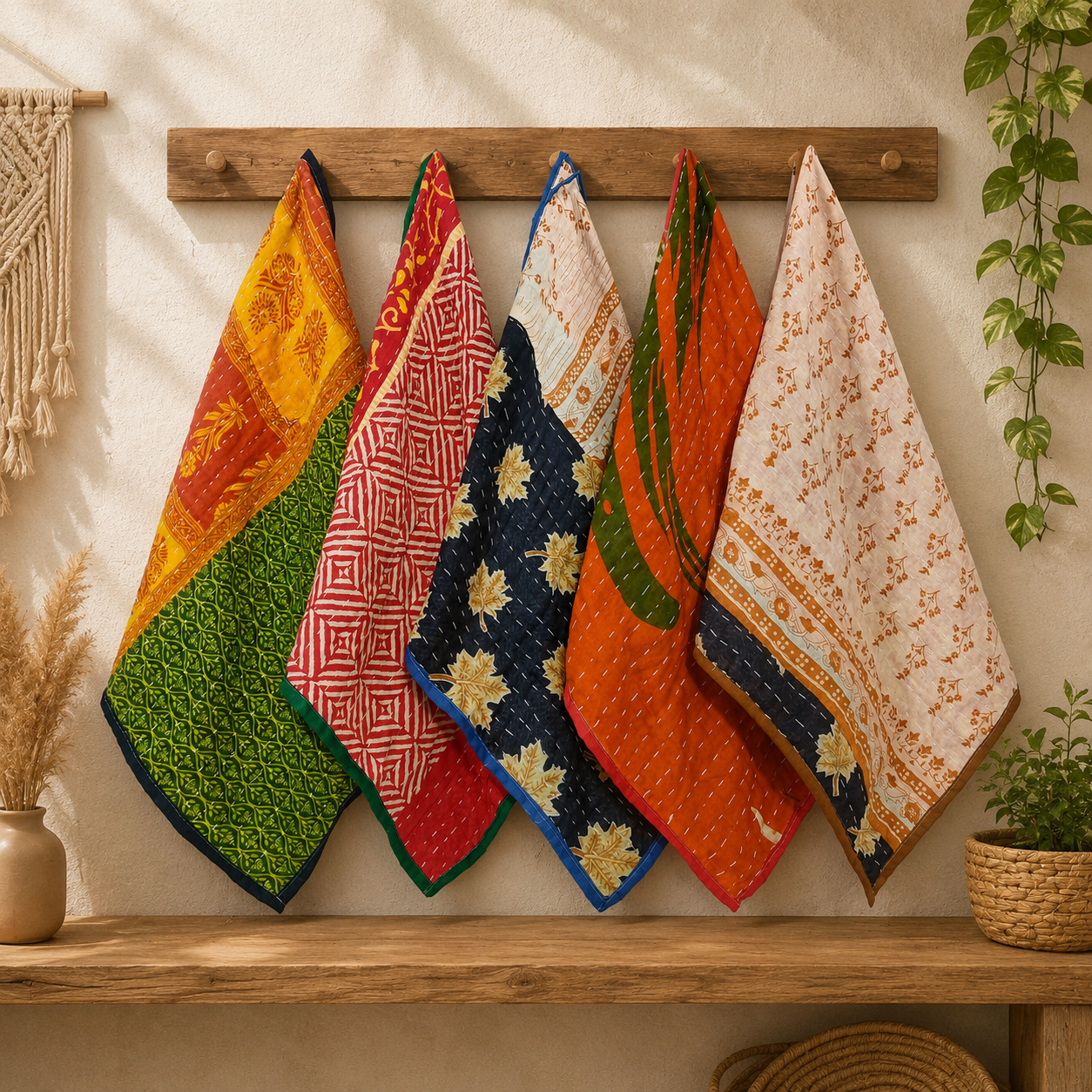 20 Pcs Vintage Kantha Cotton Napkins 18×18 Inches – Handmade Patchwork Cloth Dinner Napkins – Multicolor Assorted Set