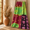 Vintage Kantha Quilt Handmade Recycled Sari Bedspread – Green Burgundy Pink Floral Boho Throw - Image 5