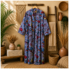 Lavender Blue Floral Bird Print Cotton Long Kimono Robe for Women – Boho Free Size Maxi Kimono with Pockets - Image 4