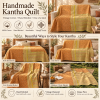 Vintage Orange Kantha Quilt 60x90 Inches – Handmade Cotton Boho Bedspread Throw - Image 4