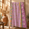 Vintage Handmade Kantha Quilt – Yellow & Purple Floral Recycled Sari Throw, Reversible Boho Indian Bedspread - Image 5