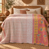 Blush Pink Vintage Kantha Quilt 60 x 90 Inches – Floral Handmade Cotton Bedspread – One of a Kind - Image 2