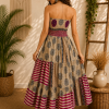 Beige Magenta & Black Patchwork Maxi Dress – Strapless Smocked Tiered Boho Printed Summer Dress - Image 2