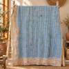 Vintage Pastel Green Plaid Kantha Quilt – Hand Stitched Cotton Bedspread 60 x 90 Inches - Image 5