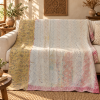 Vintage Ivory & Mustard Kantha Quilt 60x90 Inches – Hand Stitched Cotton Boho Throw
