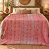 Vintage Kantha Quilt Coral Pink Cotton Throw – Handmade Indian Bedspread 60 x 90 Inches - Image 2