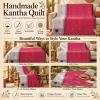 Vintage Hot Pink Kantha Quilt 60x90 Inches – Hand Stitched Cotton Boho Throw - Image 4