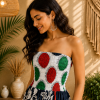 Black White Red & Green Patchwork Maxi Dress – Strapless Smocked Tiered Boho Summer Dress - Image 4