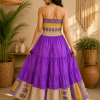 Purple Yellow & Beige Maxi Dress – Strapless Smocked Tiered Boho Printed Summer Dress - Image 2