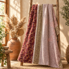 Vintage Light Blue Kantha Quilt – Handmade Floral Recycled Sari Cotton Bedspread Throw - Image 5