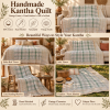 Vintage Pastel Green Plaid Kantha Quilt – Hand Stitched Cotton Bedspread 60 x 90 Inches - Image 4