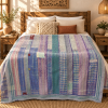 Vintage Blue Purple Kantha Quilt 60x90 Inches – Hand Stitched Cotton Boho Bedspread Throw - Image 2