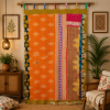 Orange Vintage Kantha Curtain – Handmade Cotton Patchwork Boho Indian Window Door Curtain – 1 Pc - Image 3