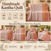 Blush Pink Vintage Kantha Quilt 60 x 90 Inches – Floral Handmade Cotton Bedspread – One of a Kind - Image 4