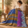 Vintage Handmade Kantha Quilt – Royal Blue & Purple Recycled Sari Throw | Reversible Indian Boho Bedspread - Image 3