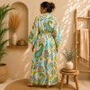 White Green Floral Paisley Long Kimono Robe – Boho Printed Maxi Kimono Jacket for Women - Image 2
