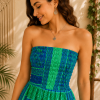 Royal Blue & Green Floral Maxi Dress – Strapless Smocked Boho Tiered Summer Dress - Image 5