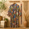 Multicolor Frida Kahlo Print Long Kimono Robe for Women – Boho Floral Cotton Dressing Gown, Free Size Belted Maxi Kimono - Image 4