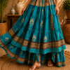 Turquoise Blue & Brown Printed Maxi Dress – Strapless Smocked Tiered Boho Summer Dress - Image 5