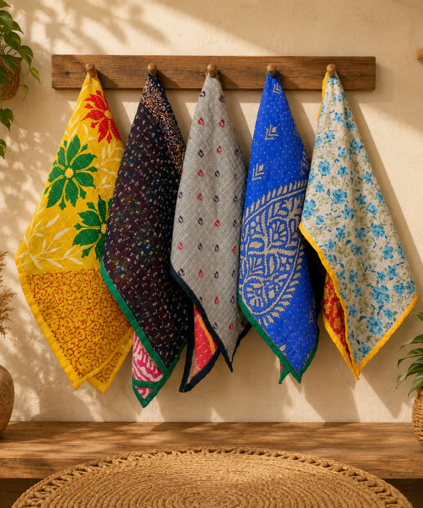 20 Pcs Vintage Kantha Cotton Napkins 18x18 Inches – Handmade Patchwork Cloth Dinner Napkins – Multicolor Assorted Set
