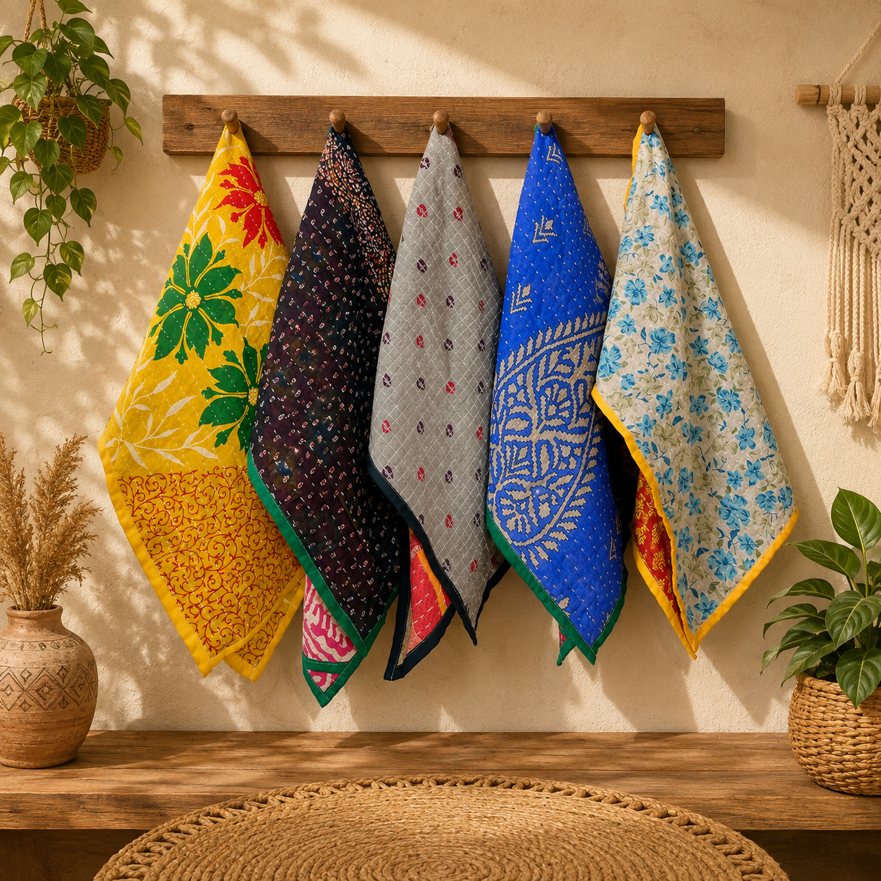 20 Pcs Vintage Kantha Cotton Napkins 18×18 Inches – Handmade Patchwork Cloth Dinner Napkins – Multicolor Assorted Set