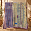 Vintage Kantha Quilt Blue Pink Green Patchwork – Handmade Cotton Bedspread Throw 60 x 90 Inches - Image 5